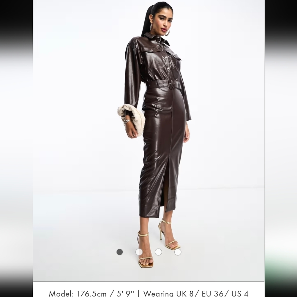 Asos Design Brown Faux Leather Midi Dress